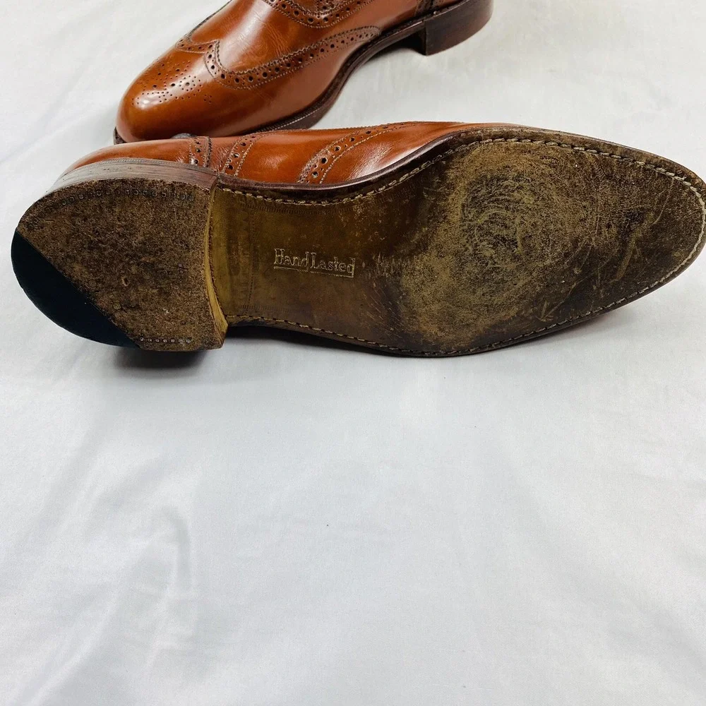 Cole Haan Hand Lasted Made In England Amber Brown Leather Wingtip Mens 10D